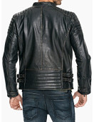 Mens Quilted Rub Off Leather Jacket Distressed Black