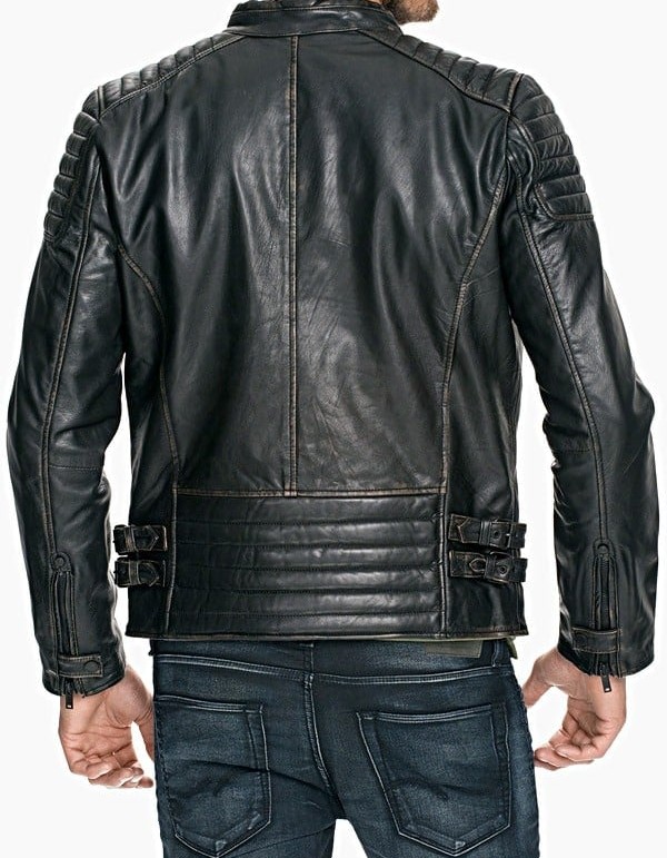 Mens Quilted Rub Off Leather Jacket Distressed Black Mens Quilted Rub Off Leather Jacket Distressed Black