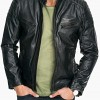 Mens Quilted Rub Off Leather Jacket Distressed Black Mens Quilted Rub Off Leather Jacket Distressed Black