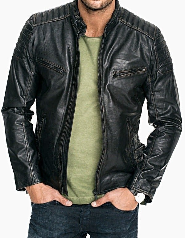 Mens Quilted Rub Off Leather Jacket Distressed Black Mens Quilted Rub Off Leather Jacket Distressed Black
