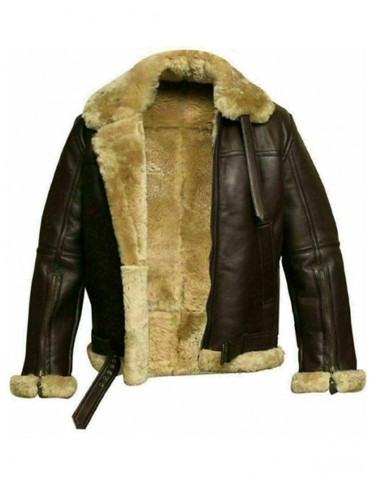 Mens RAF Bomber Ginger Sheepskin Leather Aviator Jacket