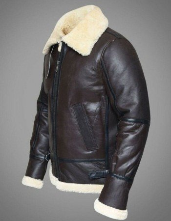 Mens RAF Sheepskin Leather Flying Jacket Dark Brown