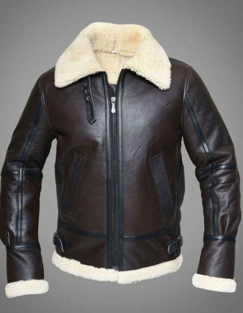 Mens RAF Sheepskin Leather Flying Jacket Dark Brown
