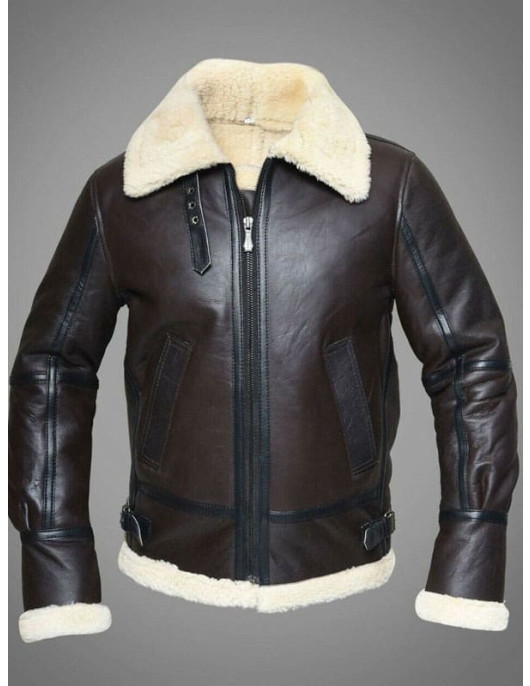 Mens RAF Sheepskin Leather Flying Jacket Dark Brown