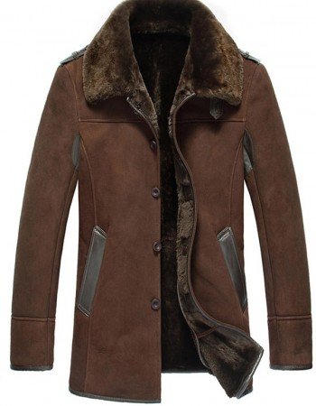 Mens Shearling Brown Reacher Style Coat