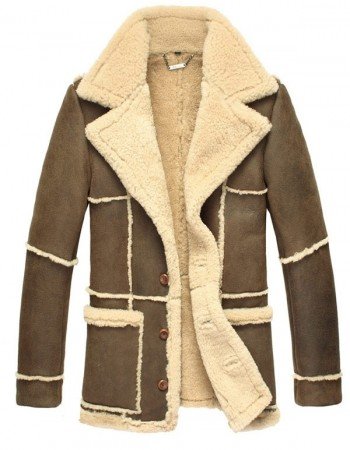 Mens Shearling Brown Suede Leather Coat