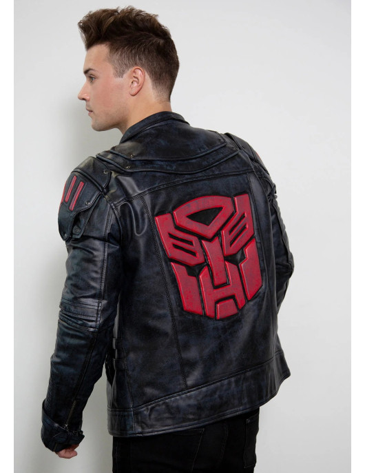 Mens Transformers Autobot Shield Black Armor Leather Jacket