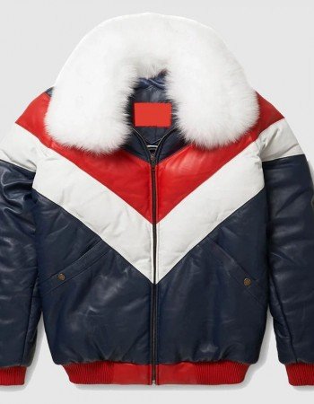 Mens V-Bomber Leather Jacket