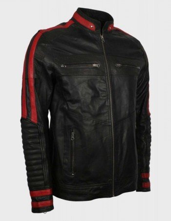 Mens Cafe Racer Red & Black Leather Jacket Mens Cafe Racer Red & Black Leather Jacket