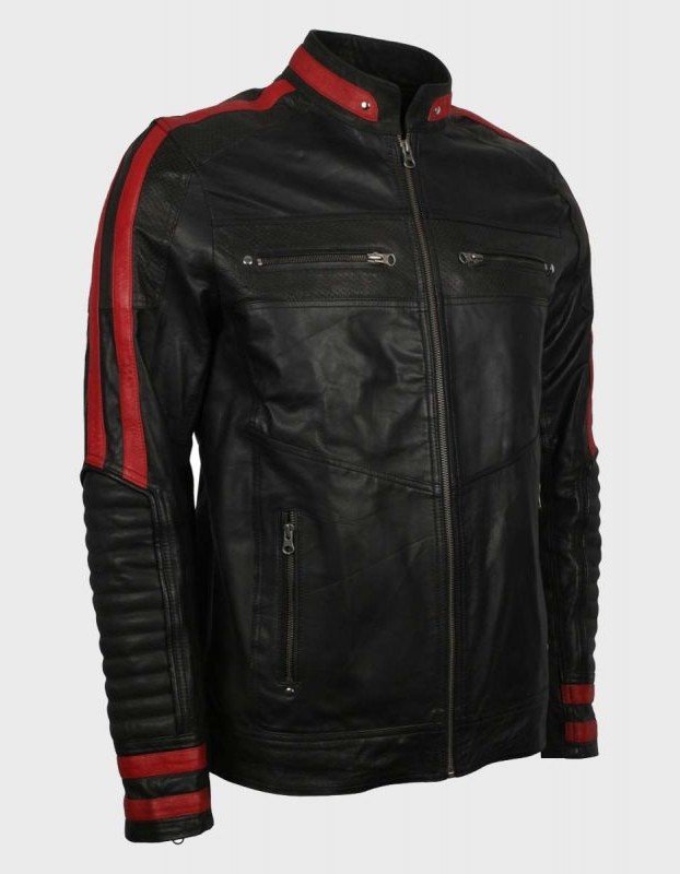 Mens Cafe Racer Red & Black Leather Jacket Mens Cafe Racer Red & Black Leather Jacket