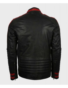 Mens Cafe Racer Red &amp; Black Leather Jacket