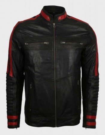 Mens Cafe Racer Red & Black Leather Jacket