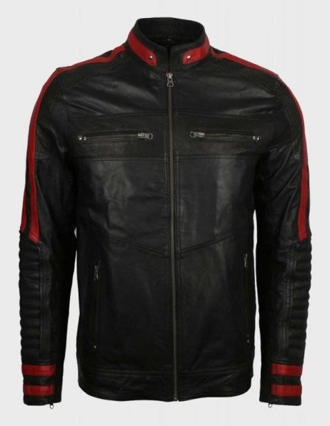 Mens Cafe Racer Red & Black Leather Jacket Mens Cafe Racer Red & Black Leather Jacket