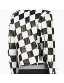 Men’s Biker Asymmetrical Zipper Checkerboard Leather Jacket