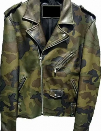 Men’s Biker Classic Military Camouflage Leather Jacket