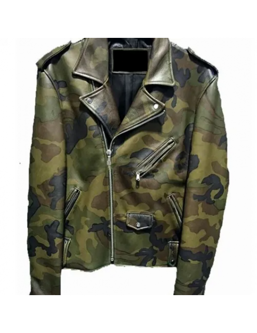 Men’s Biker Classic Military Camouflage Leather Jacket