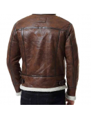 Men’s Biker Shearling Bomber Distressed Brown Leather Jacket