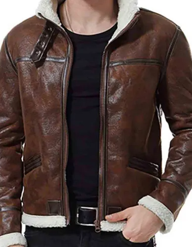 Men’s Biker Shearling Bomber Distressed Brown Leather Jacket Men’s Biker Shearling Bomber Distressed Brown Leather Jacket