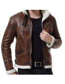 Men’s Biker Shearling Bomber Distressed Brown Leather Jacket