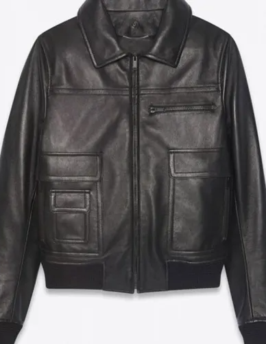 Men’s Black Sheepskin Leather Aviator Jacket with Removable Fur Collar Men’s Black Sheepskin Leather Aviator Jacket with Removable Fur Collar