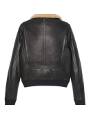 Men’s Black Sheepskin Leather Aviator Jacket with Removable Fur Collar