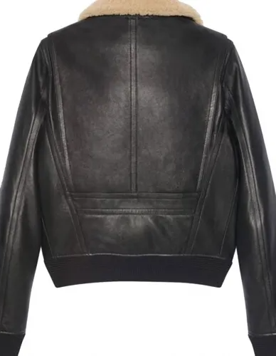 Men’s Black Sheepskin Leather Aviator Jacket with Removable Fur Collar Men’s Black Sheepskin Leather Aviator Jacket with Removable Fur Collar
