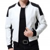Men’s Black and White Leather Biker Bomber Jacket Men’s Black and White Leather Biker Bomber Jacket