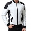 Men’s Black and White Leather Biker Bomber Jacket Men’s Black and White Leather Biker Bomber Jacket