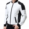 Men’s Black and White Leather Biker Bomber Jacket Men’s Black and White Leather Biker Bomber Jacket