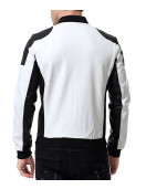 Men’s Black and White Leather Biker Bomber Jacket