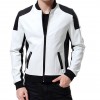 Men’s Black and White Leather Biker Bomber Jacket Men’s Black and White Leather Biker Bomber Jacket