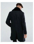 Men’s Blue Peacoat with Faux Fur Trimmed