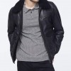 Men’s Bomber Black Jacket with Sherpa Collar Men’s Bomber Black Jacket with Sherpa Collar