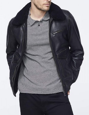 Men’s Bomber Black Jacket with Sherpa Collar