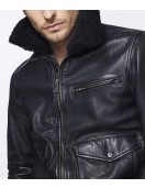 Men’s Bomber Black Jacket with Sherpa Collar