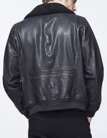 Men’s Bomber Black Jacket with Sherpa Collar