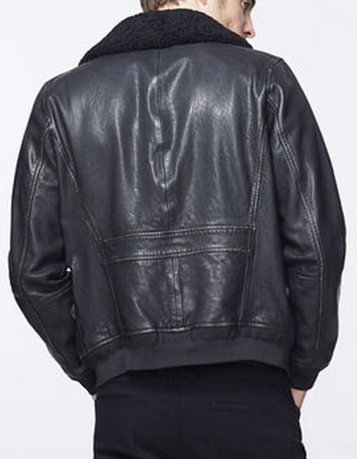 Men’s Bomber Black Jacket with Sherpa Collar Men’s Bomber Black Jacket with Sherpa Collar