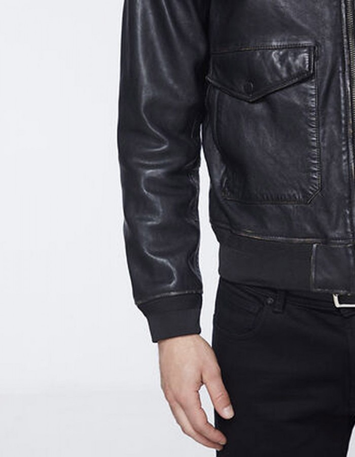 Men’s Bomber Black Jacket with Sherpa Collar Men’s Bomber Black Jacket with Sherpa Collar
