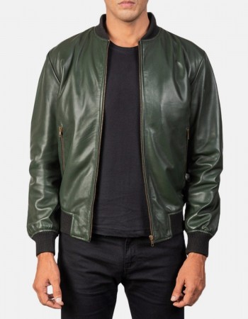 Men’s Bomber Casual Green Leather Jacket
