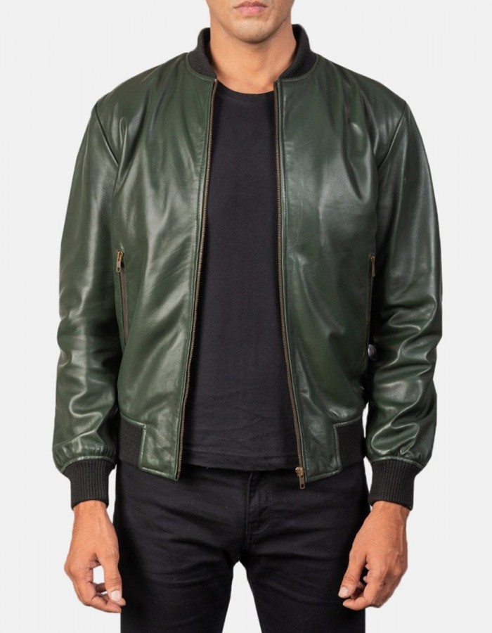Men’s Bomber Casual Green Leather Jacket Men’s Bomber Casual Green Leather Jacket