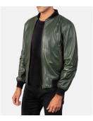 Men’s Bomber Casual Green Leather Jacket