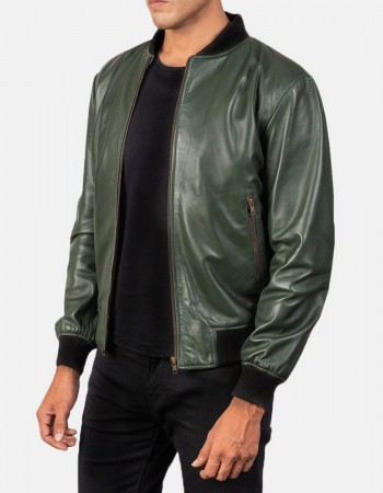 Men’s Bomber Casual Green Leather Jacket