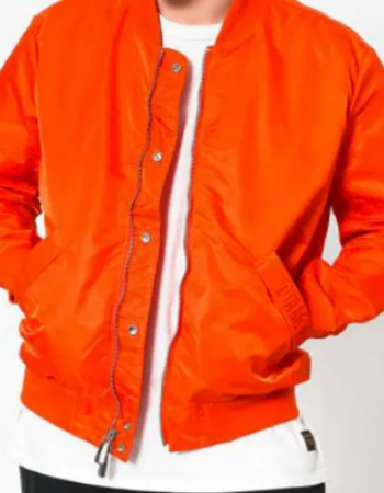 Men’s Bomber Panelled Orange Satin Jacket