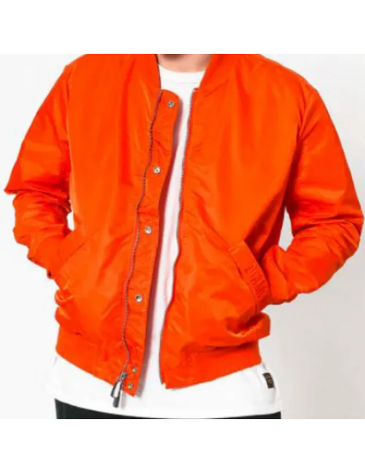 Men’s Bomber Panelled Orange Satin Jacket