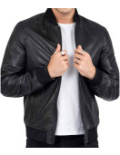 Men’s Casual Bomber Real Black Leather Jacket