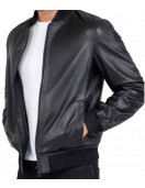 Men’s Casual Bomber Real Black Leather Jacket
