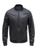 Men’s Casual Bomber Real Black Leather Jacket