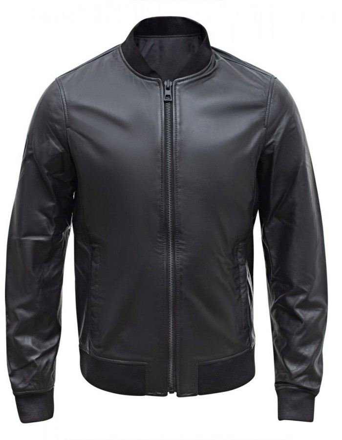 Men’s Casual Bomber Real Black Leather Jacket Men’s Casual Bomber Real Black Leather Jacket