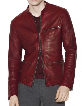 Men’s Casual Red Burnished Dual Zipper Jacket