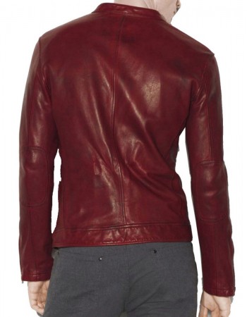 Men’s Casual Red Burnished Dual Zipper Jacket